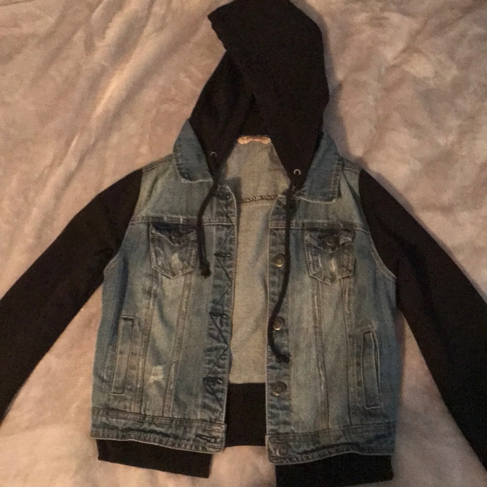 Black Hoodie attached Jean Jacket